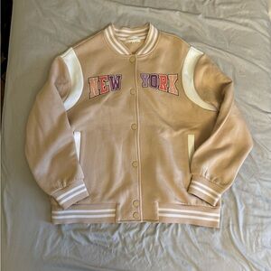 Tan Varsity Jacket with Teddy Bear
